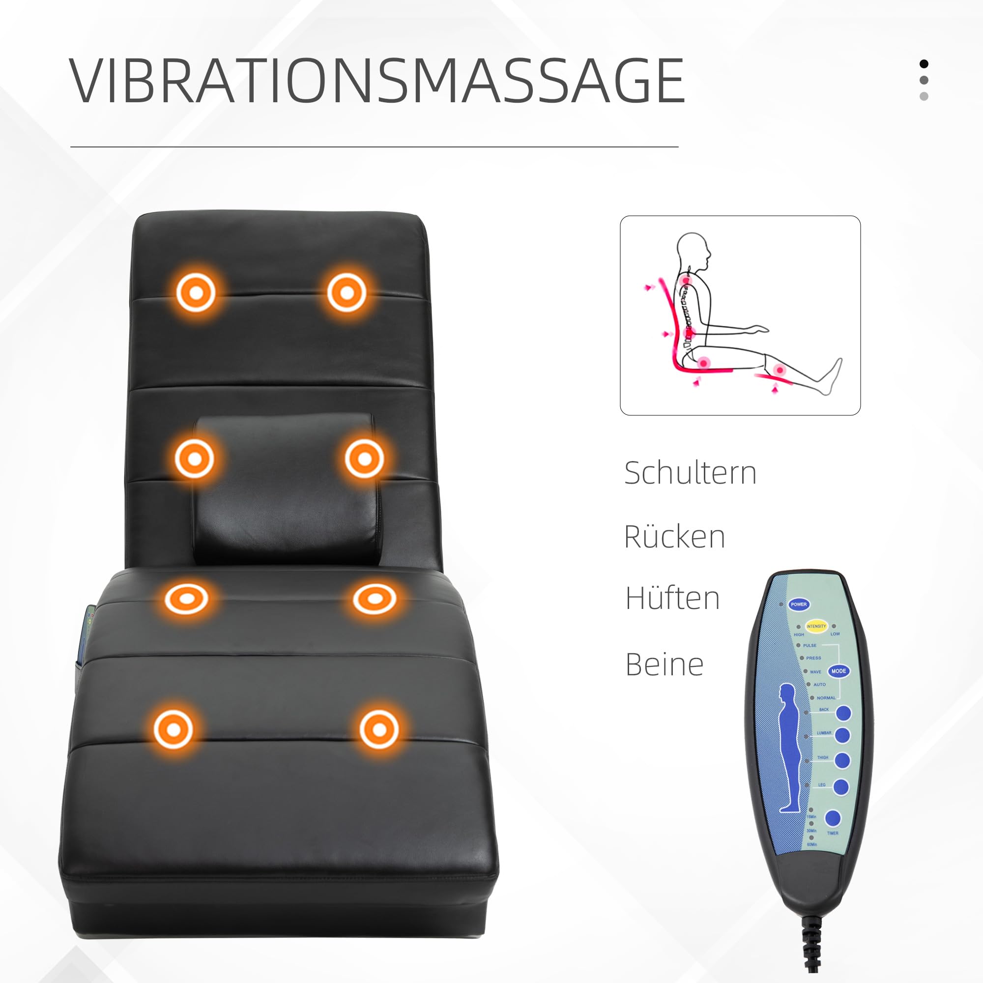 HOMCOM Relaxliege Elektrisch mit Liegefunktion 8 Massagepunkten Schwarz
