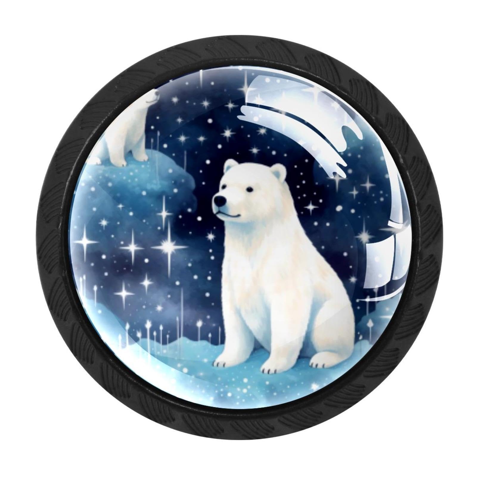 CHENZZZZ 4 Pack Round Cabinet Knobs for Kitchen Bathroom Closet Dresser Cabinets, Starry Polar Bear