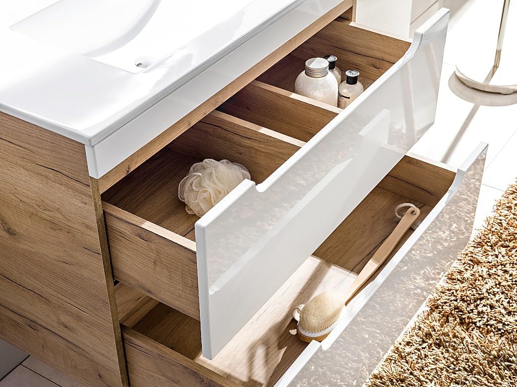 Vente-unique ARUBA 80 cm Wall-Mounted Vanity Unit with items in drawers