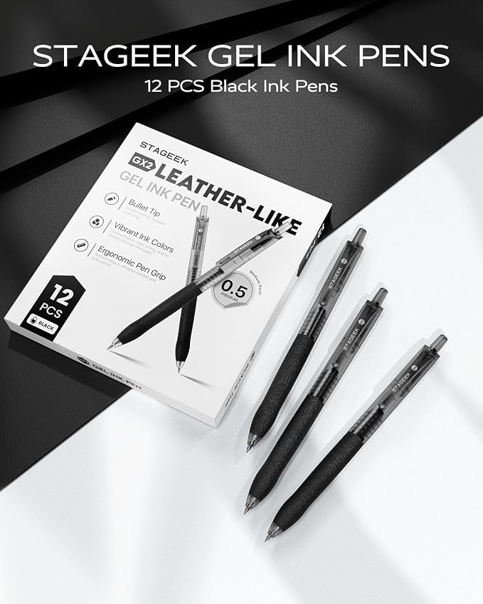 Bolígrafos de gel STAGEEK 0.5mm punta fina pack 12 negro miniatura 3