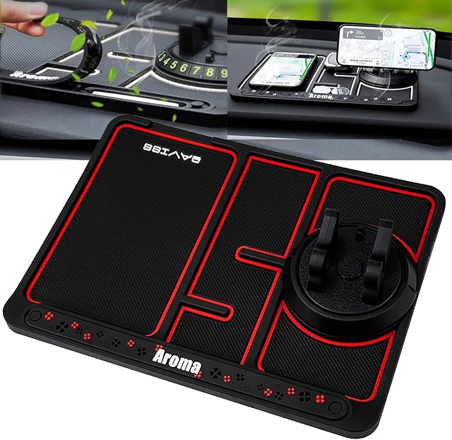 AISEN Anti-Skid Car Dashboard Sticky Pad, Multifunctional 4-In-1 Non Slip Phone Pad for Car, Anti-Skid Dash Mat with Phone Holder, Anti-Slip Car Phone Mat for Sunglasses, GPS, Key, Coins (No Luminous)