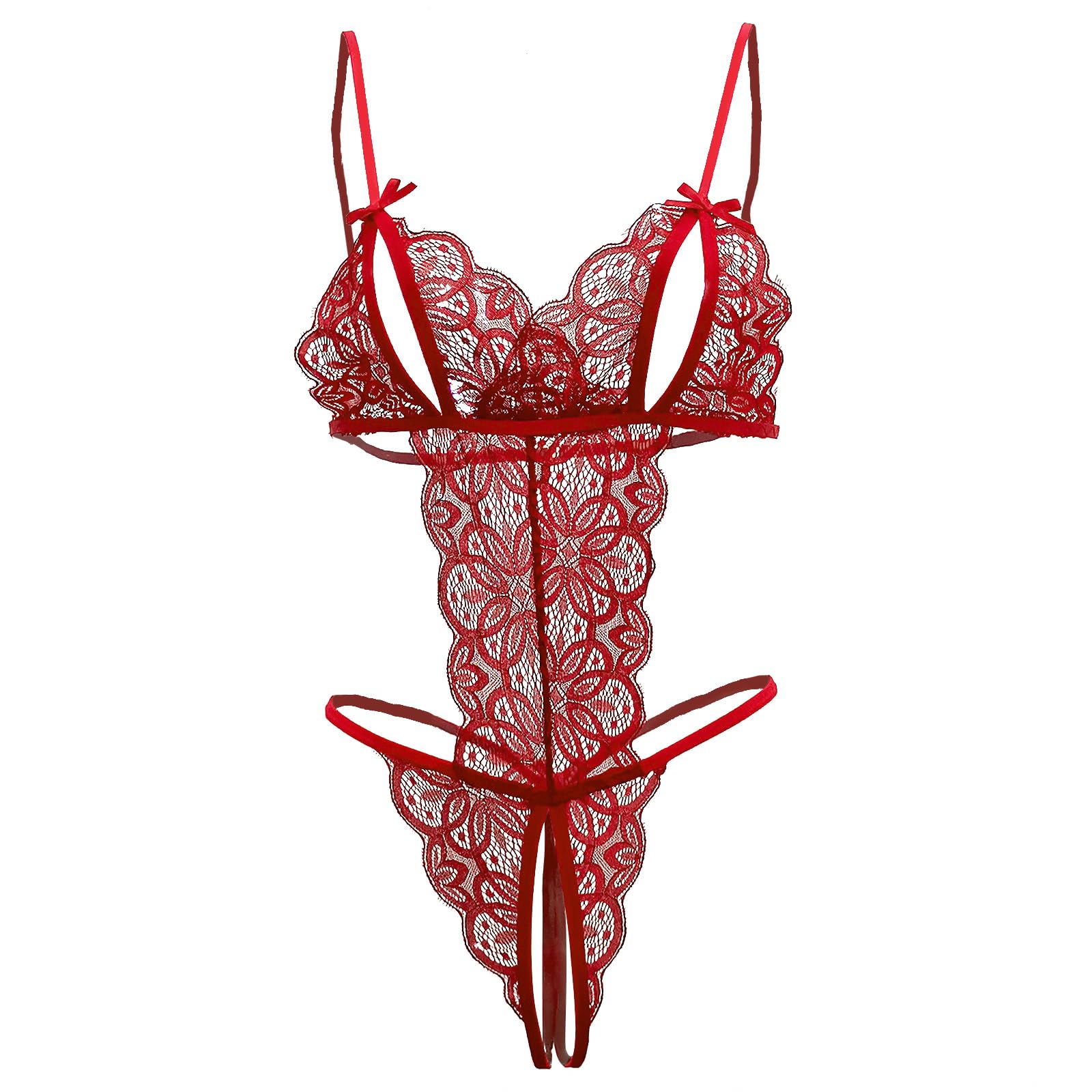 VicSecSexy Sleepwear for Women Lace Bodysuit One Piece Naughty Lingerie Deep V Neck Stretch Negligee Nightwear Hollow Out