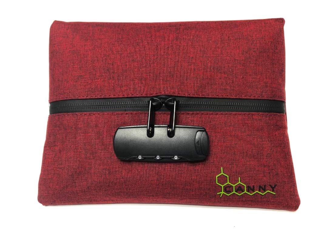 CANNY Mid-Zip Smell Proof Bag – Large Odor Eliminating Travel Pouch. Smell Proof Container with Lock – Medicine Stash Case with Bamboo Charcoal and Activated Carbon (Red)