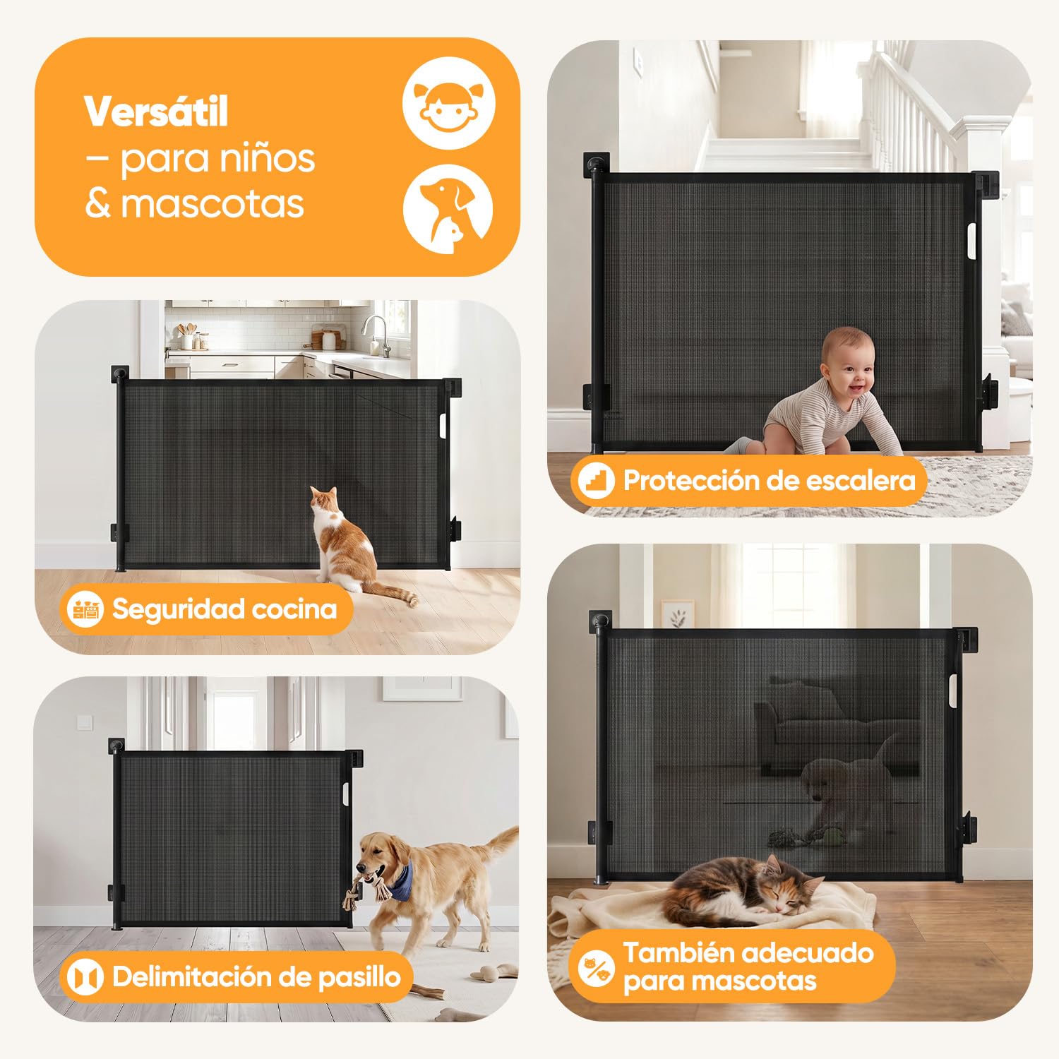 Sekey Barrera Extensible para escaleras 0-150 cm – Altura 97 cm, Sin taladrar + Tornillos incluidos | Cancel Plegable para Puerta, Escalera, Perro (Pack de 2)