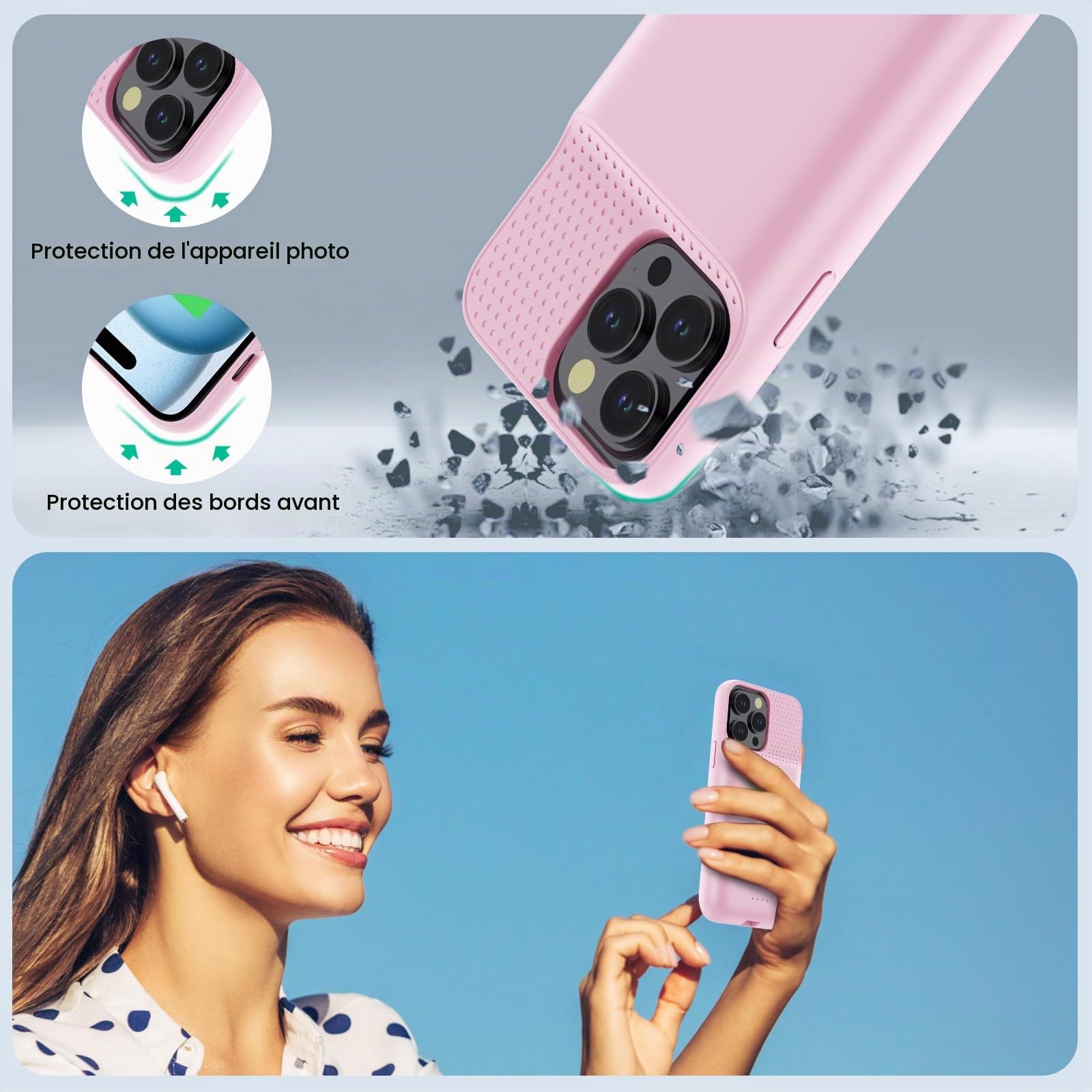 Feob Coque Batterie pour iPhone 15 Pro Max【Charge Rapide 15W & Puissant 8600mAh】 Coque Rechargeable Batterie Externe Chargeur Portable Coques d'alimentation pour iPhone 15 Pro Max (6,7 Pouces) - Rose