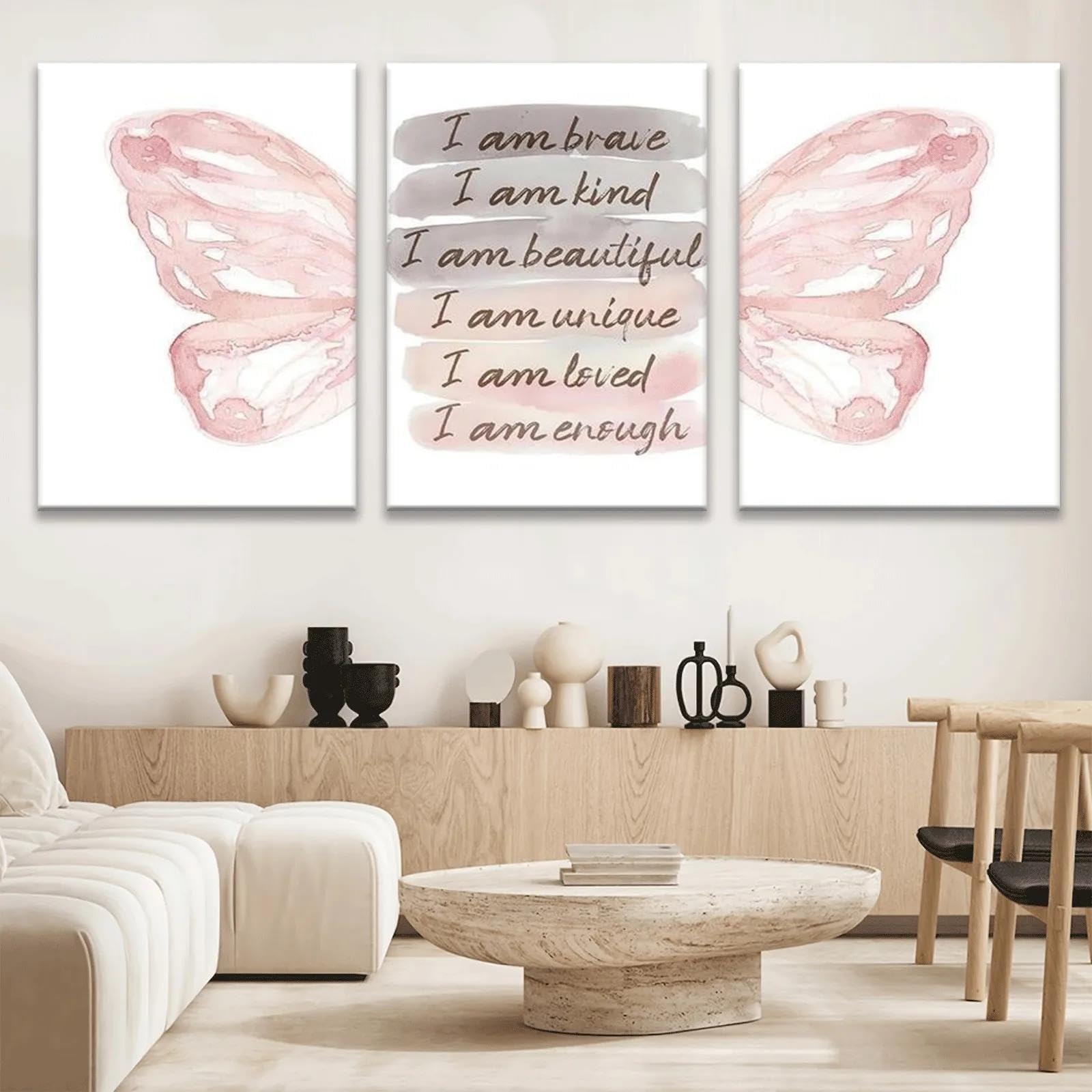 Yocheng 3pcs Canvas Print Wrapped Painting Watercolor Butterfly Print, Pink Butterfly Wings, Minimalism Art 50x70cmx3 No Frame