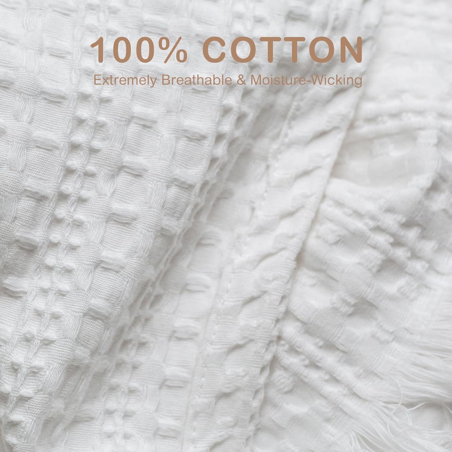 100% Cotton Waffle Blanket with Fringe, Pre-Washed Waffle Weave Blanket for All Season, Lightweight Breathable Soft Cozy Throw Blanket for Couch, Bed, Travel (White - 66x90 Inches) - Image 3