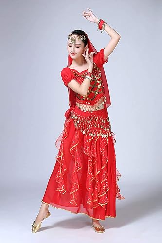 Miniatura 3 de ORIDOOR Vestido de danza del vientre para mujer, disfraz indio de Bollywood para Halloween, faldas de gasa, trajes brillantes para danza del