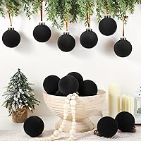 Vista 4 de Liliful 15 bolas de Navidad de terciopelo a granel, adornos flocados para árbol de Navidad, adornos decorativos de plástico para colgar