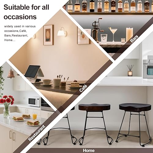 Miniatura 4 de Juego de 2 taburetes de bar modernos, sillas de comedor estilo rústico retro americano, taburete de bar corto de madera de mediados de siglo con