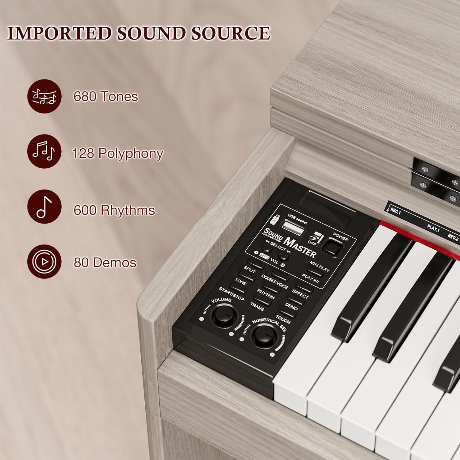 UMOMO U-720 88 Key Digital Piano Keyboard with Piano Bench, Full Size Electric Piano with Piano Stand, Headphone Jack, 3 Pedal, Electronic Piano for Beginner, Adults, Gray