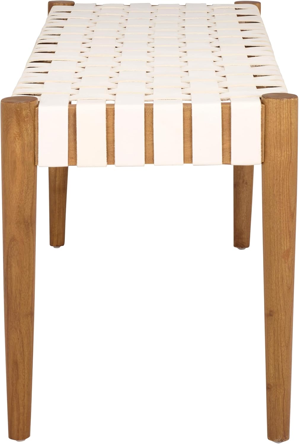 Safavieh Home Amalia 47-inch White and Oak Leather Weave Bench