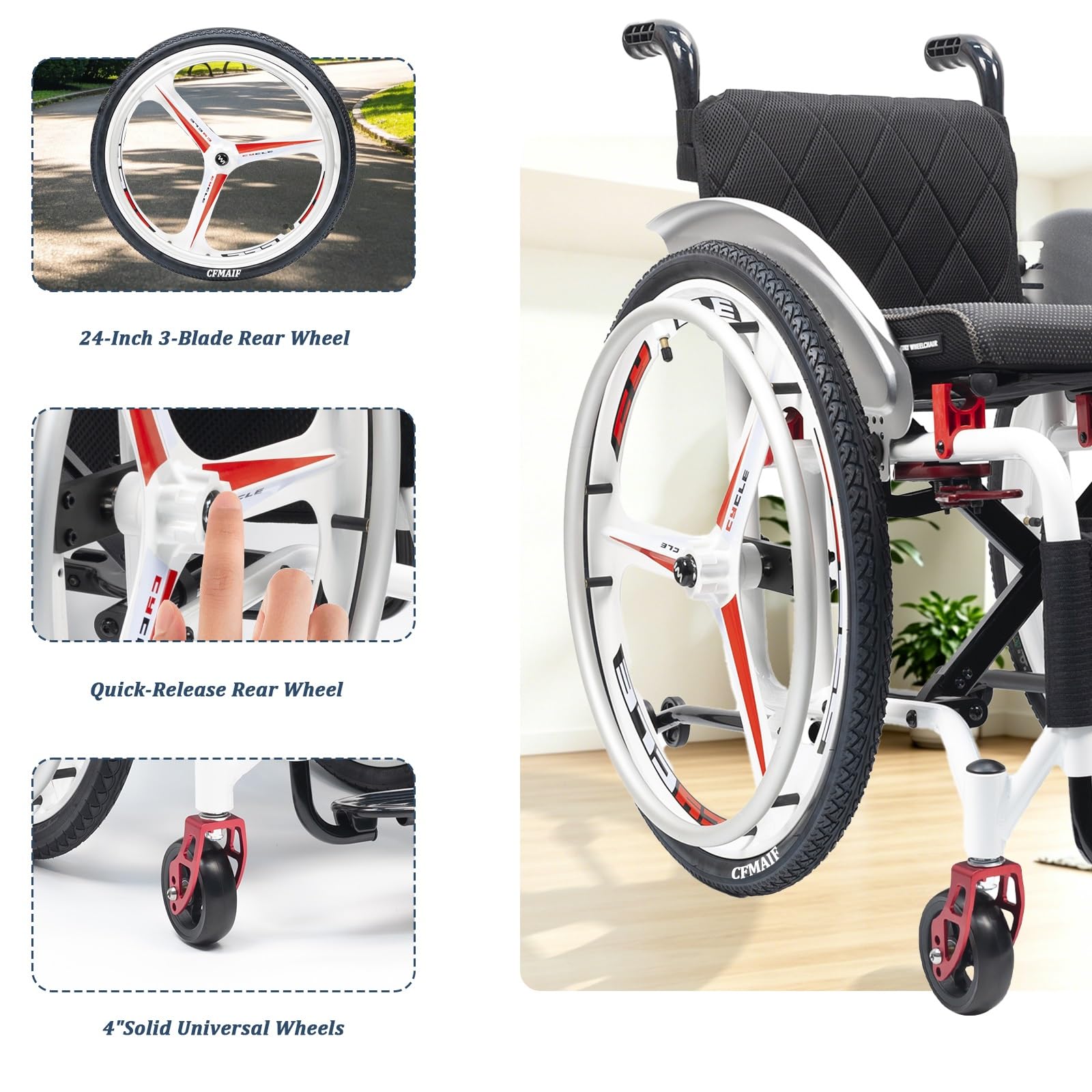 Silla de ruedas plegable ligera, de Aluminio para Adultos, Autopropulsable, Viaje de embarque portátil, reposapiés abatible(A,43cm/16.9in Seat)