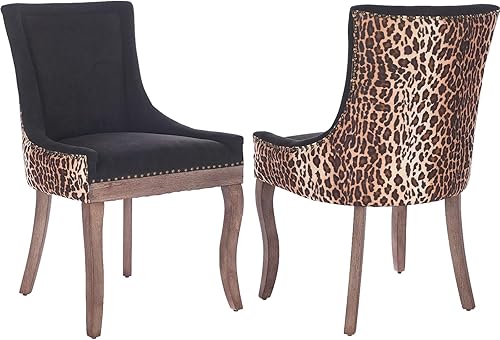 Miniatura 12 de Sillas de Comedor - Juego de 4 sillas de comedor modernas, tapizadas de tela con respaldo alto con ribete de cabeza de clavo y patas curvadas de 01