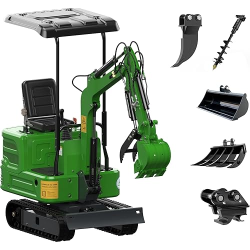 1.2 Ton Mini Excavator, 13.5HP Gasoline Powered Compact Digger with EPA Certificate, Tracked Backhoe for Trenching, Farming, Landscaping, Curbside delivery (green7)