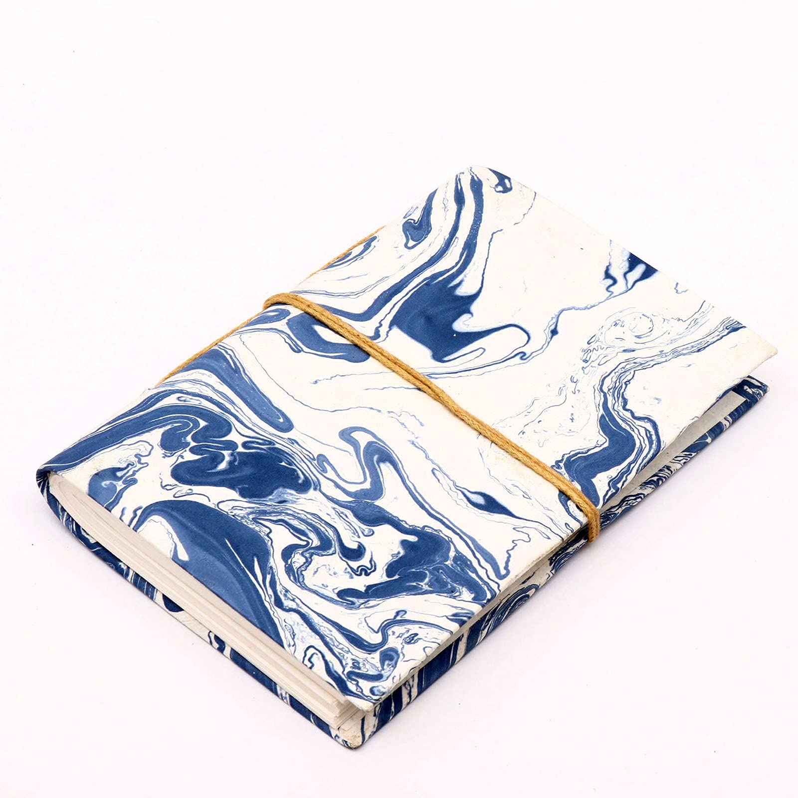 4U Marble design Writing Notebook Bright Blue cover off white Paper thread lock Ledger diary 4x6 Inches 116 pages for gift