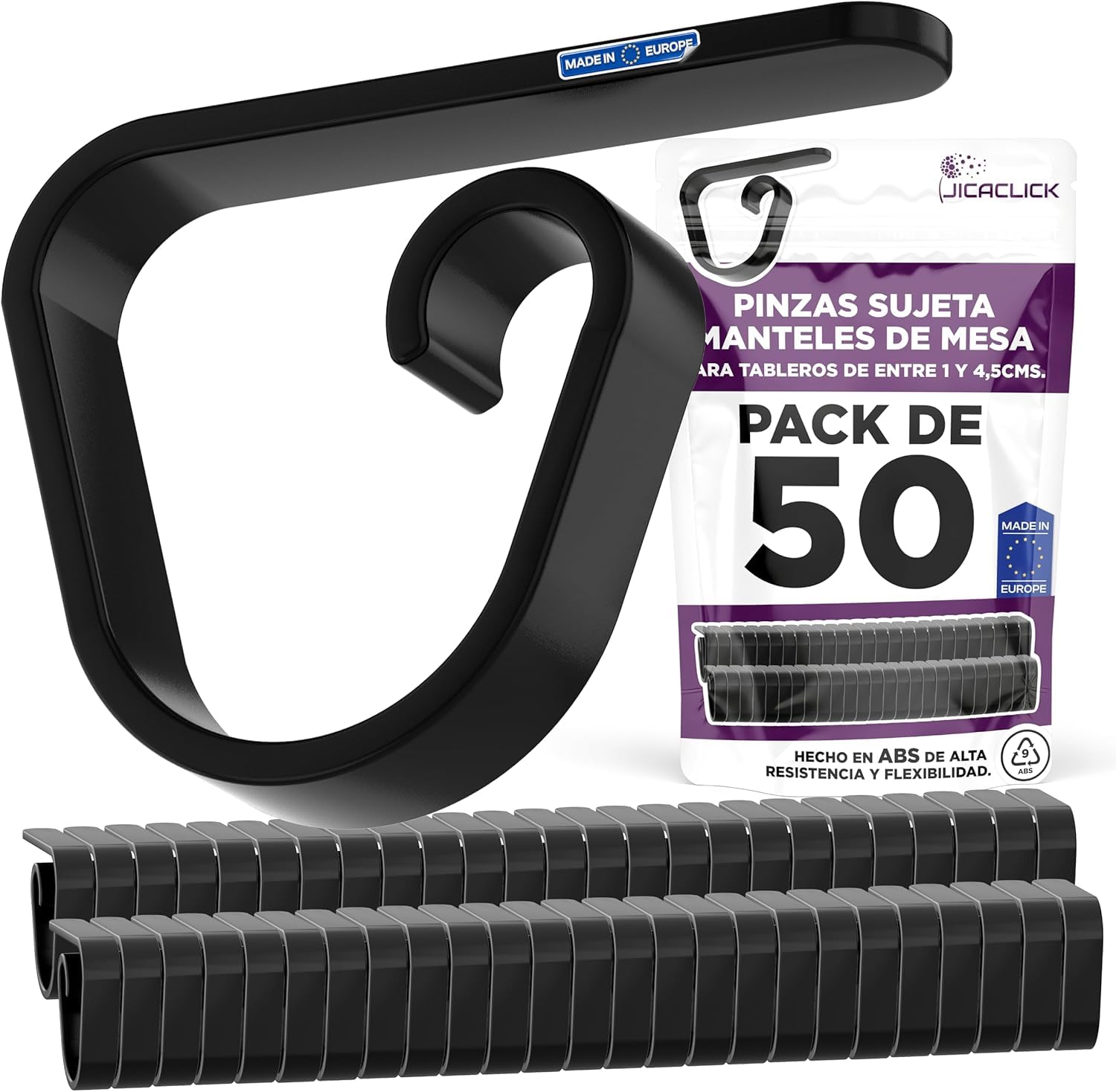 Pinzas Sujeta Manteles de Mesa Pack 50 Clip Grande de Sujecion para Restaurantes Sujetamantel Universal de Plastico Resistente para Hosteleria Ideal Superficie Gruesa Uso Exterior o Interior (Negro)