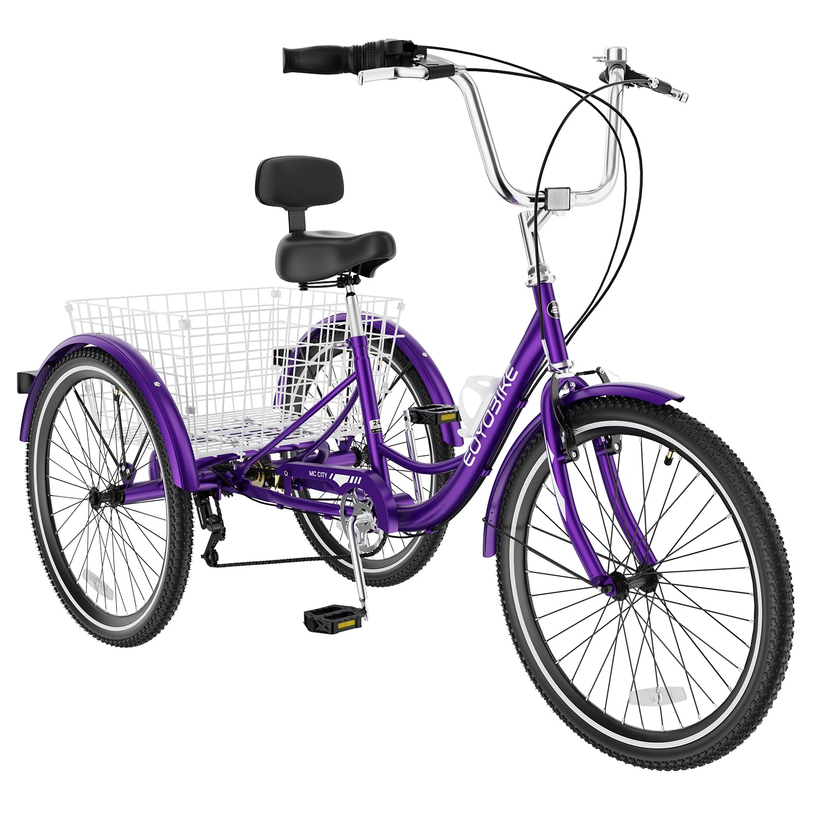 EOYOBIKE Adult Tricycle 3-Wheel Cruiser Bike, Cruiser Handlebar, Low Step-Through, Adjustable Handlebar & Seat, Large Rear Basket, Double-Wall Rims,