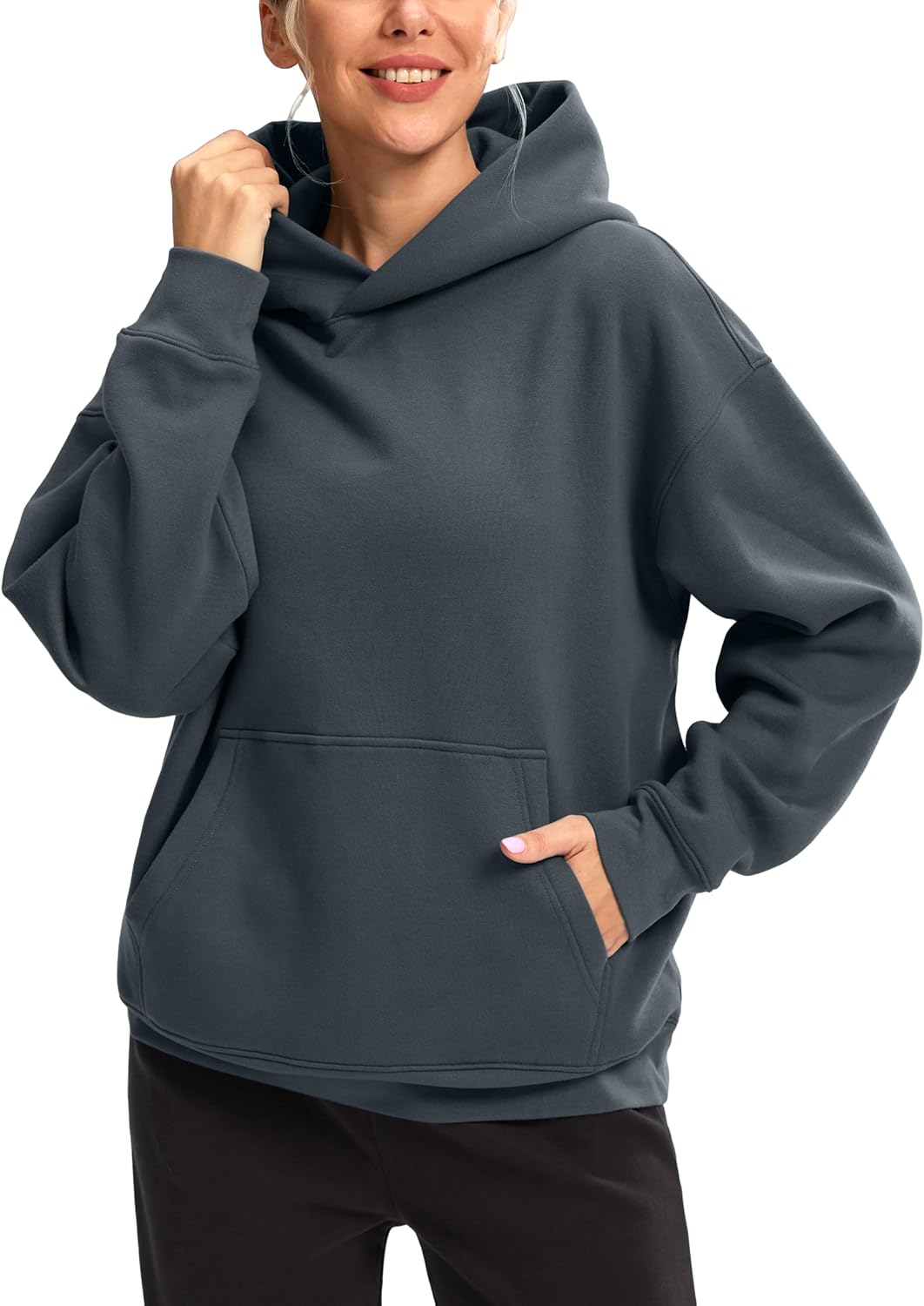 Hoodies for Women Oversized Fleece Sweatshirt with Pocket Loose Fit Casual Athletic Workout Pullover, Dark Grey, Small