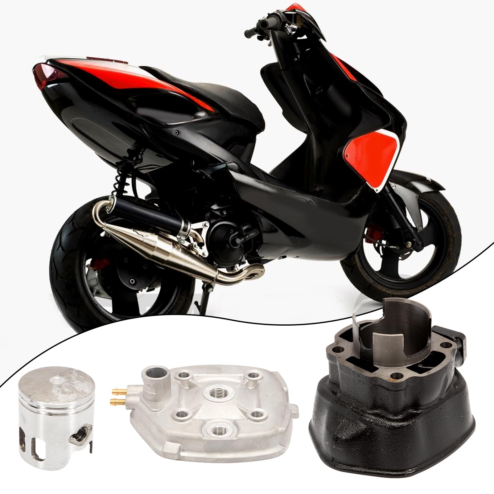 KT00109 Grupo térmico cilindro pistón 70 cc D.47 A.p.r.i.l.i.a Benelli Beta Aerox Malaguti Phantom MBK NitroLC 50 2T Malaguti F12 Minarelli horizontal H2O SP.10 hierro fundido