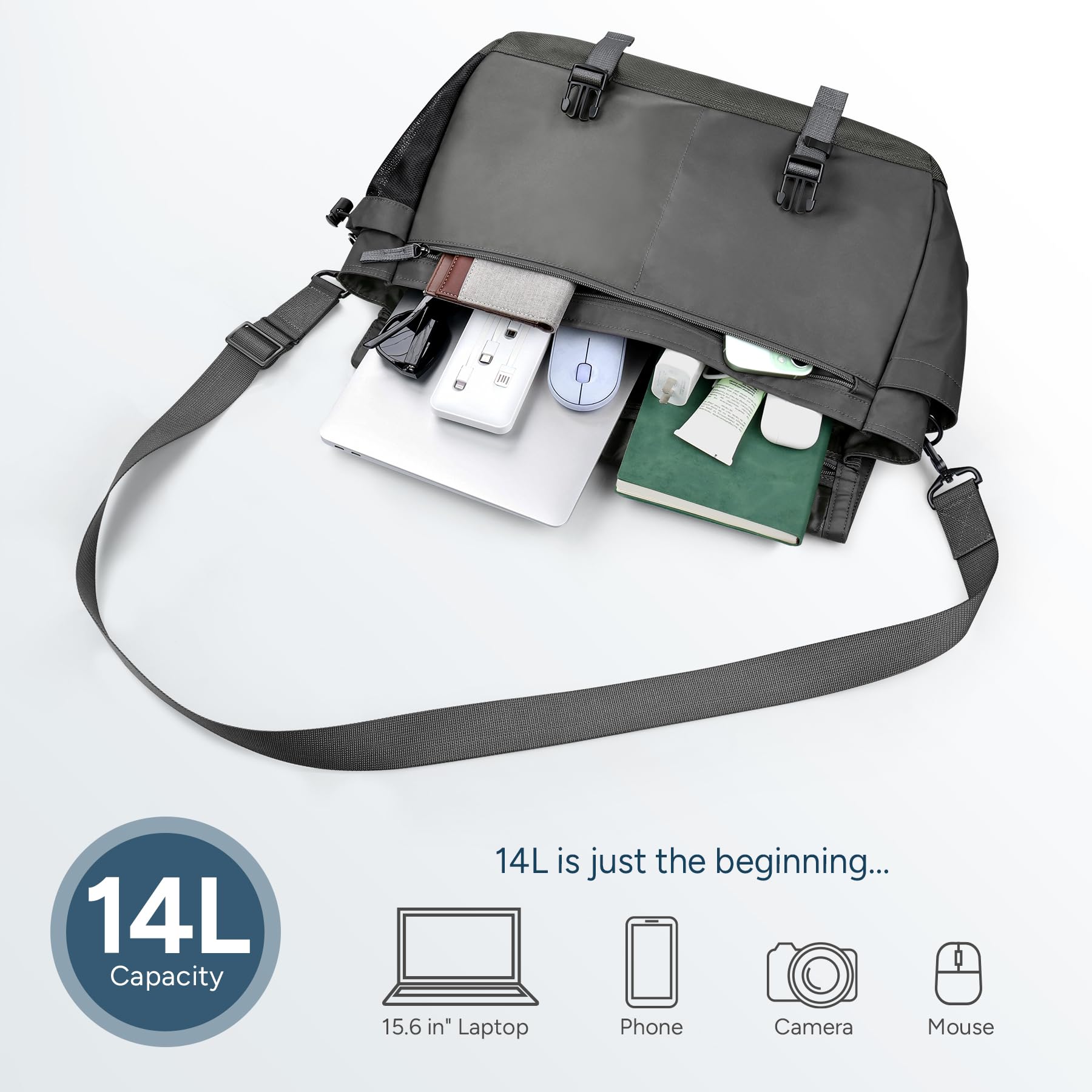 travel inspira Borsa a tracolla per uomo/donna, antifurto, leggera, da uomo, per computer portatile da 16 pollici, resistente all'acqua, borsa a tracolla per computer, lavoro, ufficio, università, con