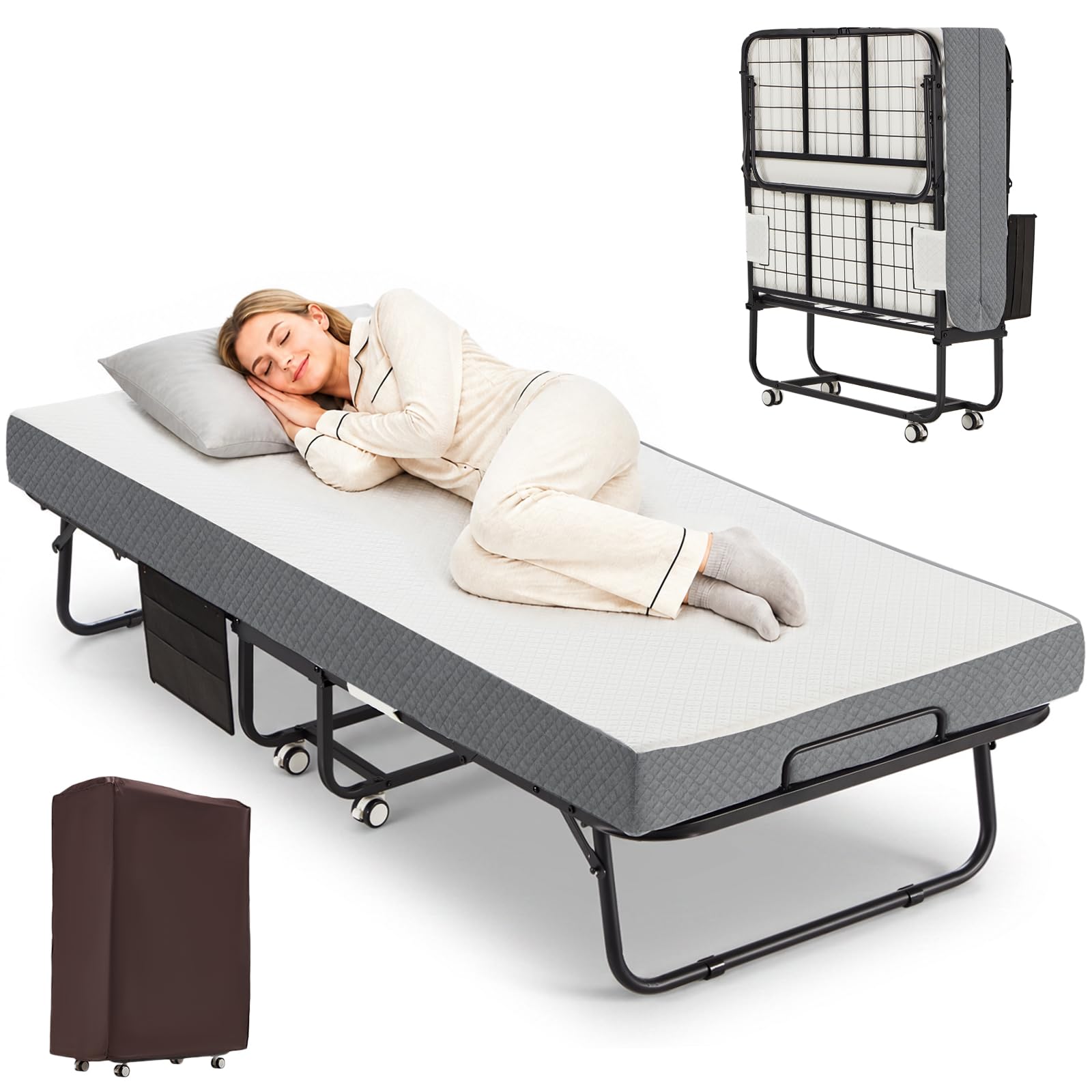 Klappbett 192x97cm, Gästebett Klappbar mit Matratze ca.13cm Dicker