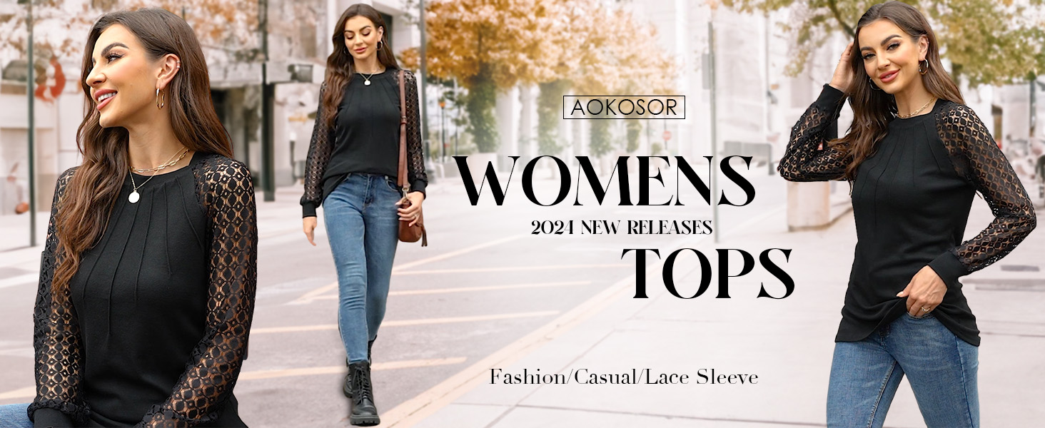 Aokosor Women Long Sleeve Tops for Women UK Plain Crew Neck