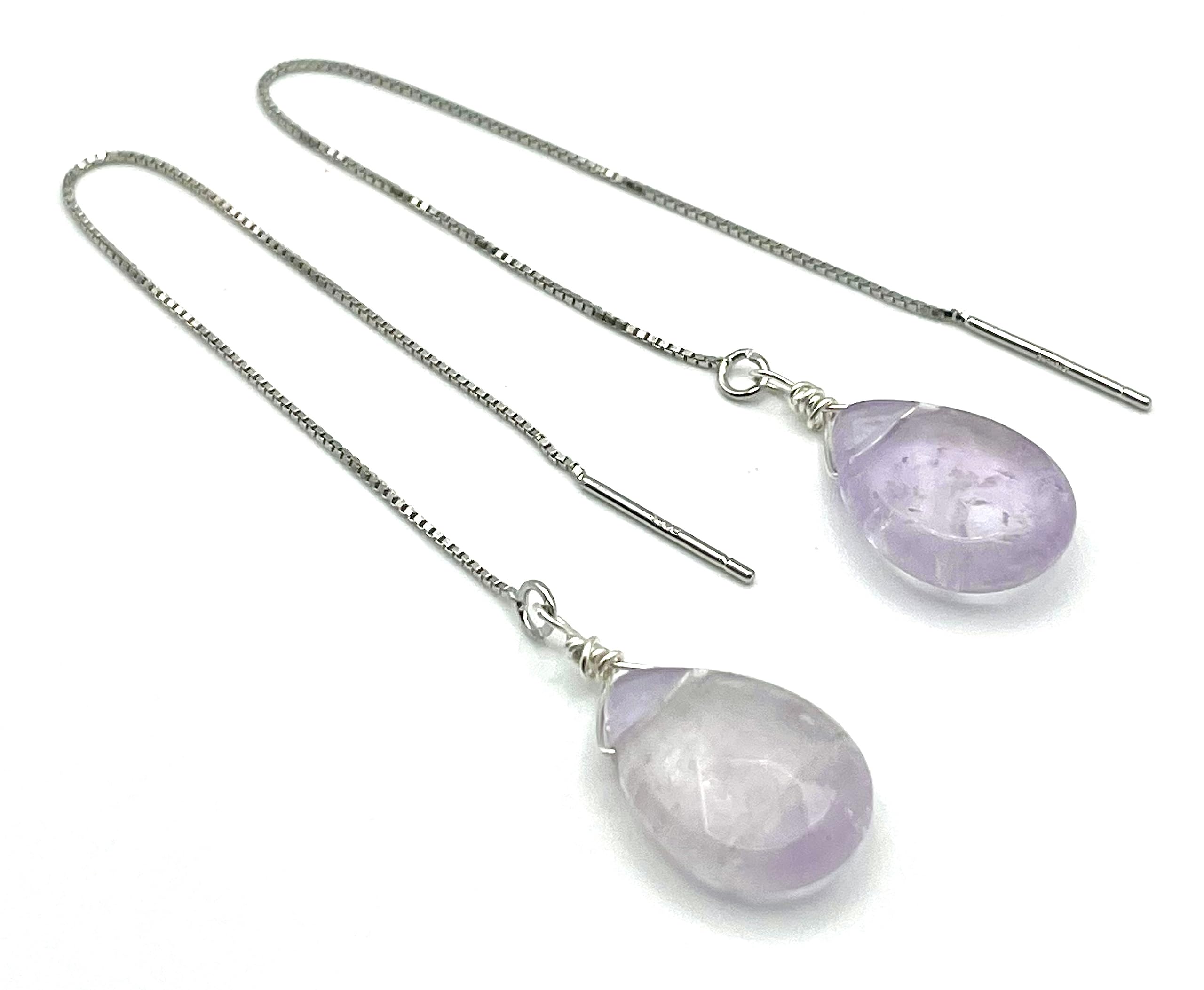 Pendientes Largos de Amatista Natural y Plata 925, Joyas Artesanales de Piedras Naturales, Piedra de Enero, Estilo Contemporaneo, Regalo para Mujer