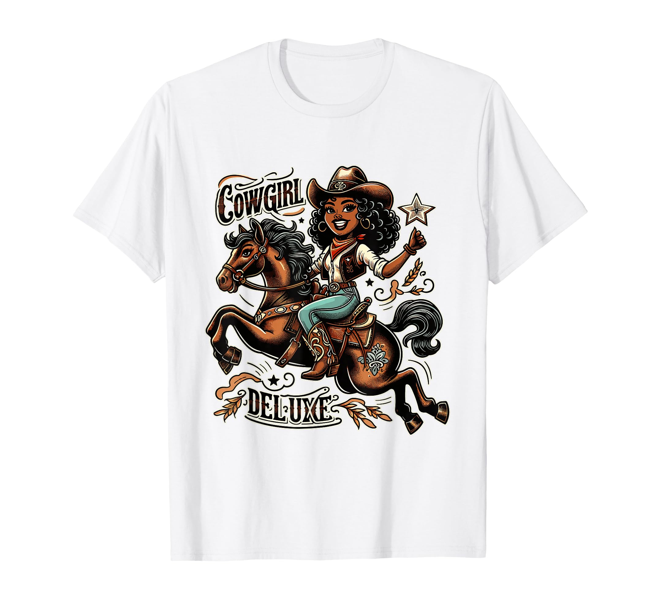 Cowgirl Deluxe, Black Cowgirl, Women, Girls and Teens T-Shirt