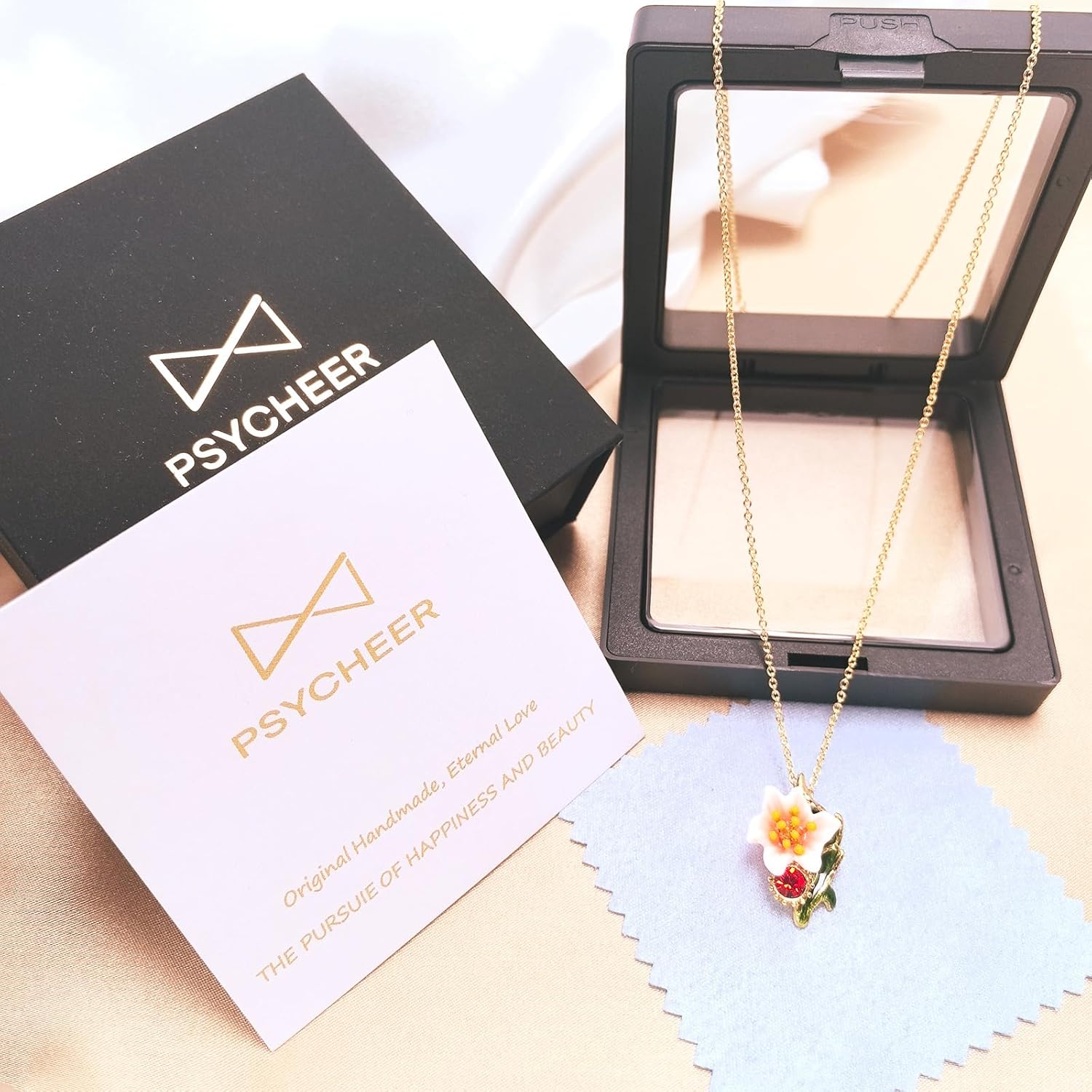 Enamel Flower Necklace for Women - Cubic Zirconia Floral Pendant Jewelry Gift for Anniversary, Christmas, Birthday - Dainty Gold Plated Chain Accessories - Image 6