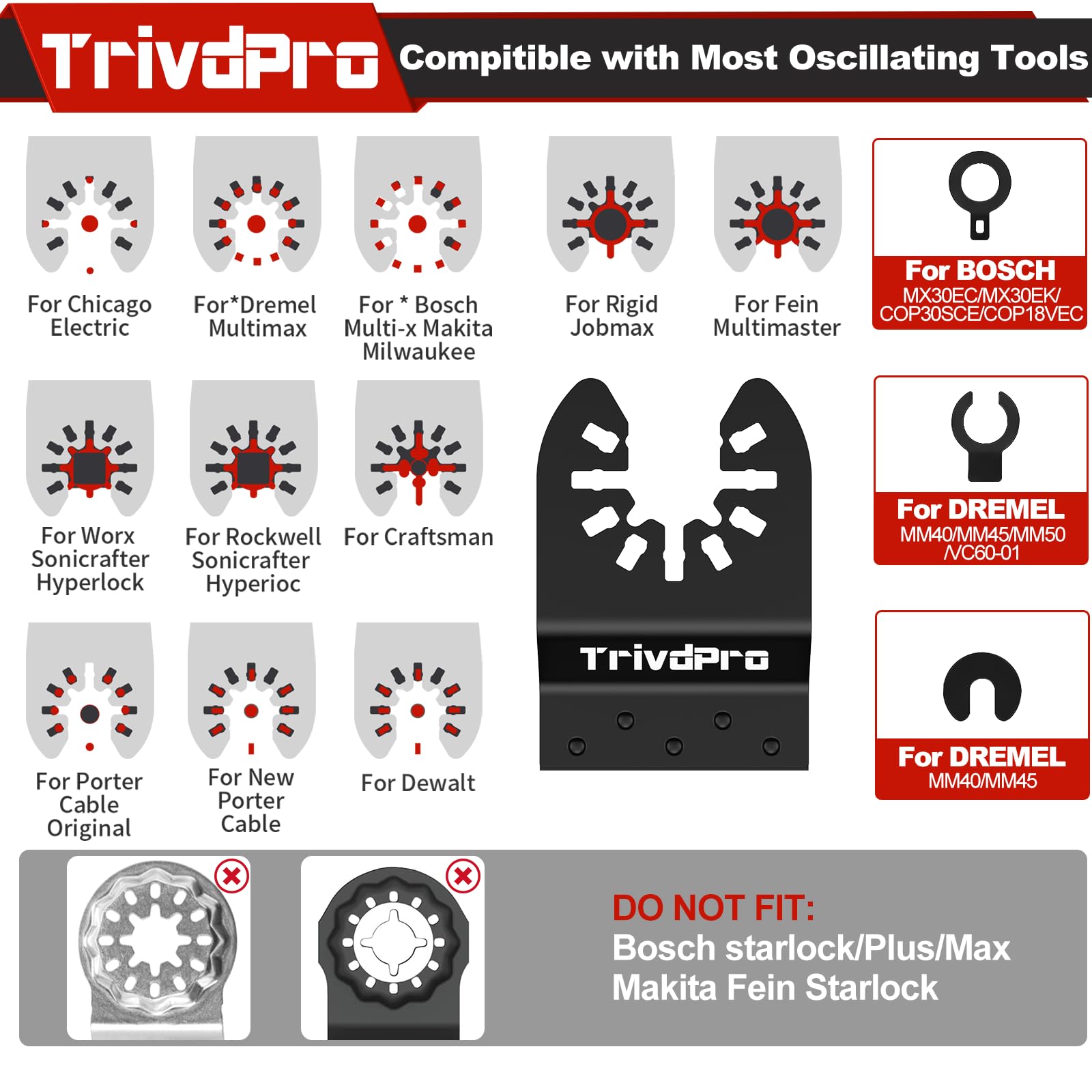 TrivdPro - Juego de 100 cuchillas oscilantes para herramientas múltiples, hojas de sierra oscilantes para metal, madera, plástico, cuchillas osciladoras para multiherramienta, compatible con Dewalt