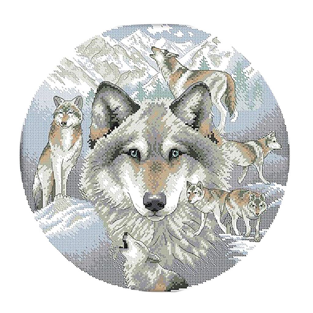Stamped Cross Stitch Kit for Beginners Printed Wolf Pattern 14CT 38 x 38cm