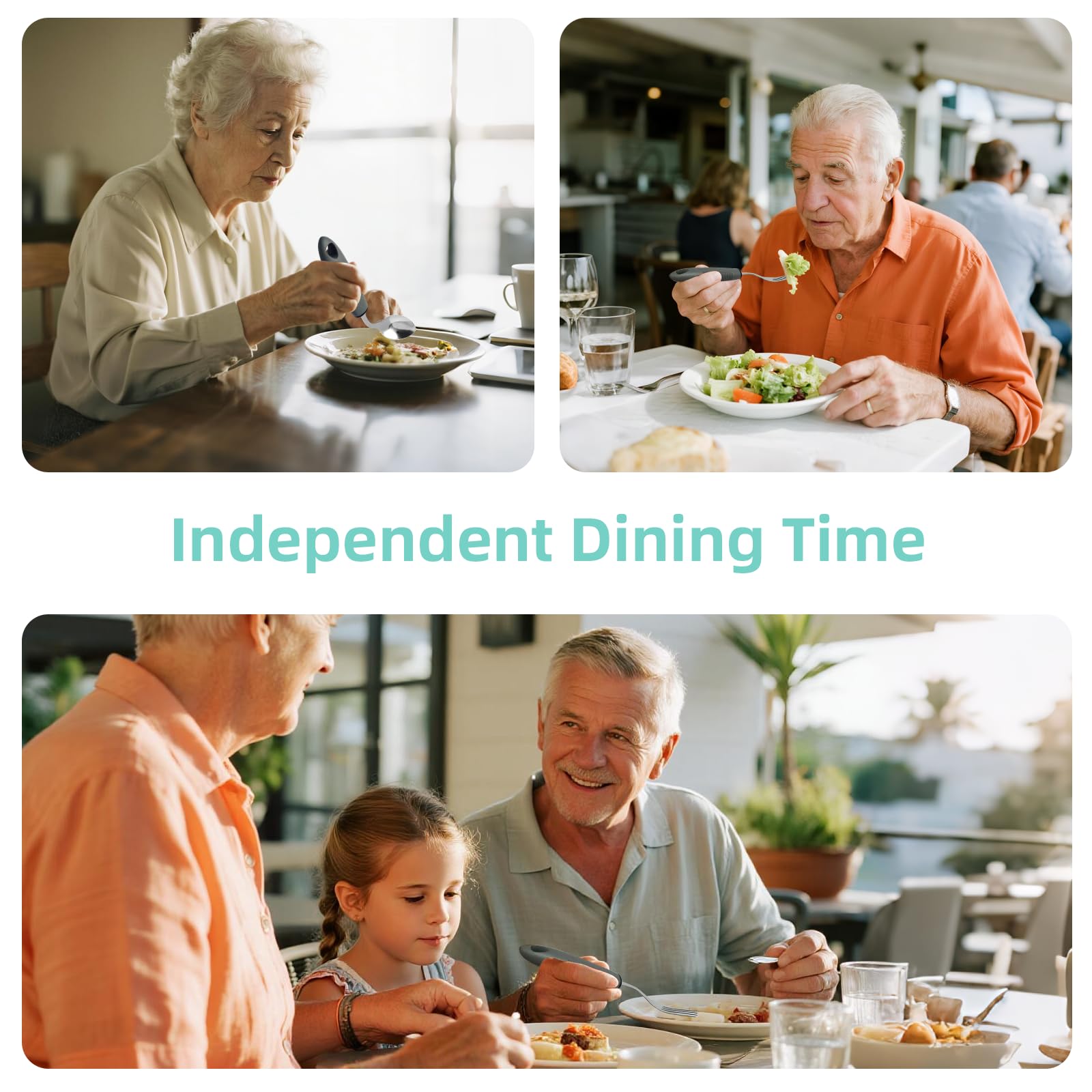 Juego de utensilios adaptativos para pacientes con Parkinson, utensilios pesados para temblores de manos, cubiertos de fácil agarre para ancianos (gris: zurdo)