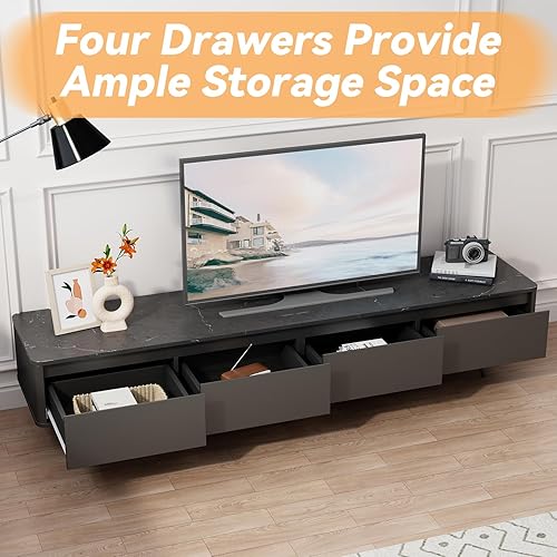 Miniatura 7 de SAINTCY Soporte de TV para TV de 65707580 pulgadas, centro de entretenimiento con almacenamiento, soportes de televisión con cajones, consola de TV,