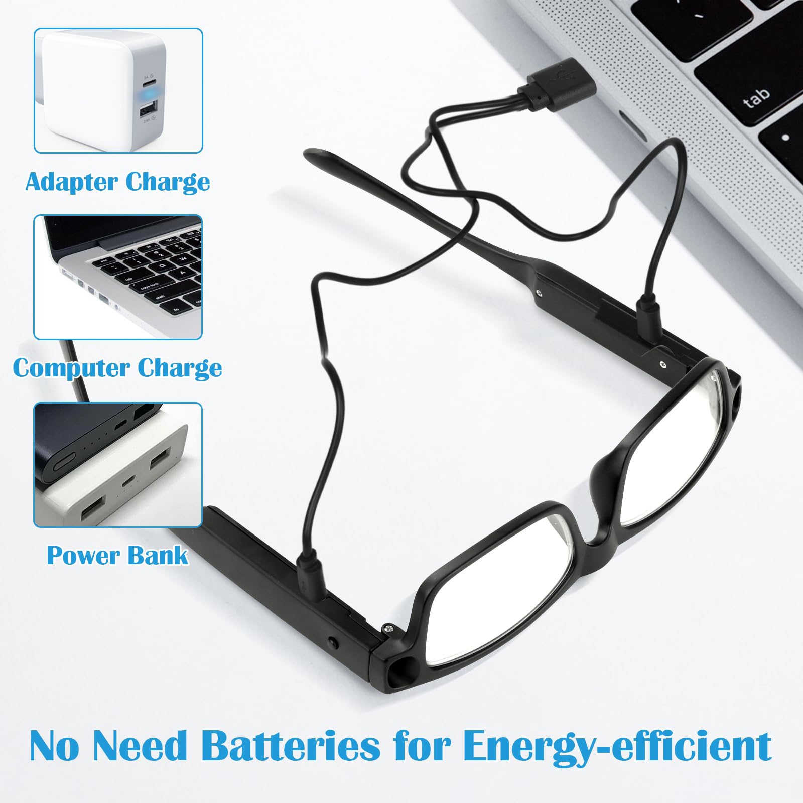 Occhiali di Ingrandimento con Luce LED Ricaricabili USB 300% a Mani Libere per Lettura Hobby