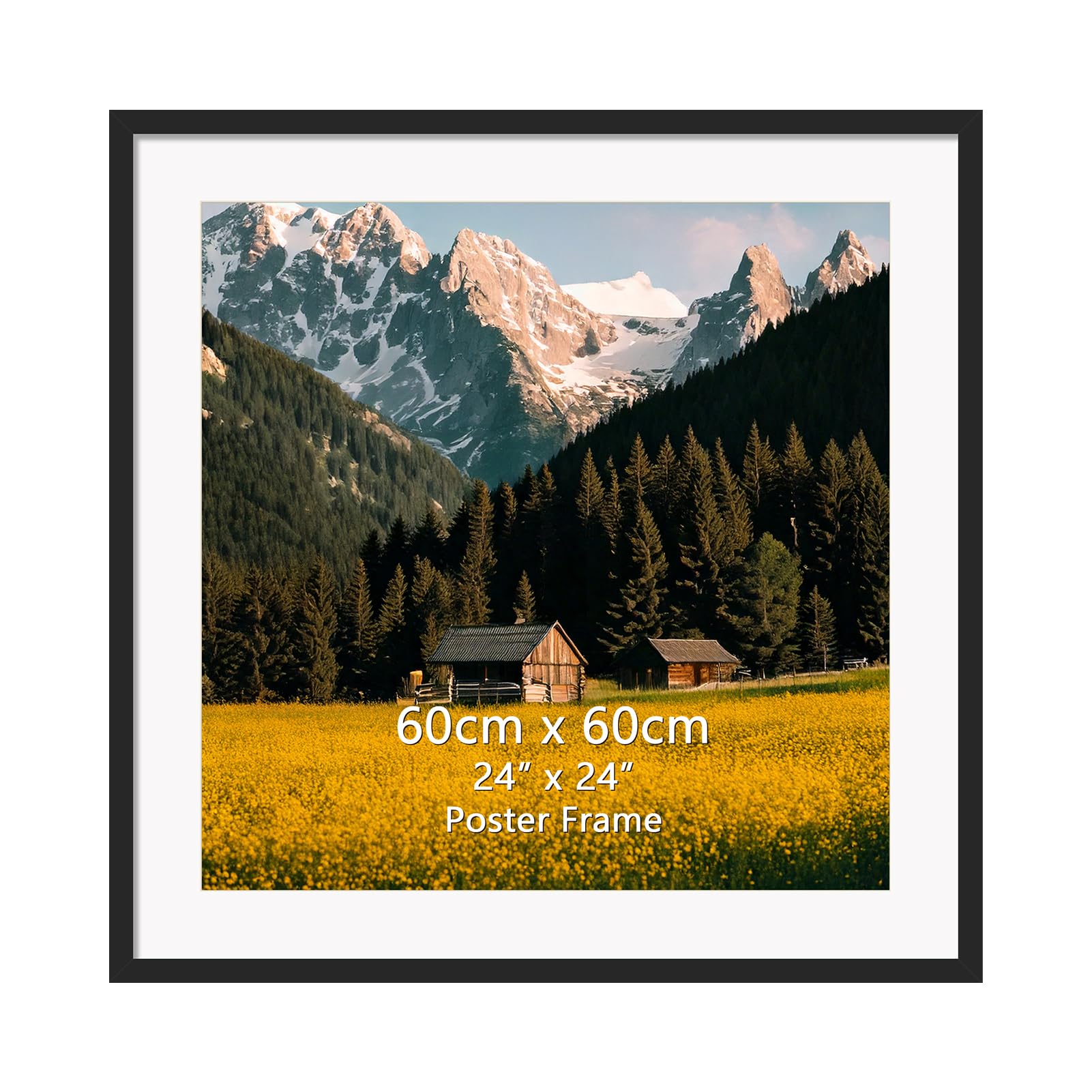 EYMPEU 60x60 Black Aluminum Alloy Photo Frame with All-Purpose Mat for Placing 50x50 or 60x60 Photo to Hang on Wall