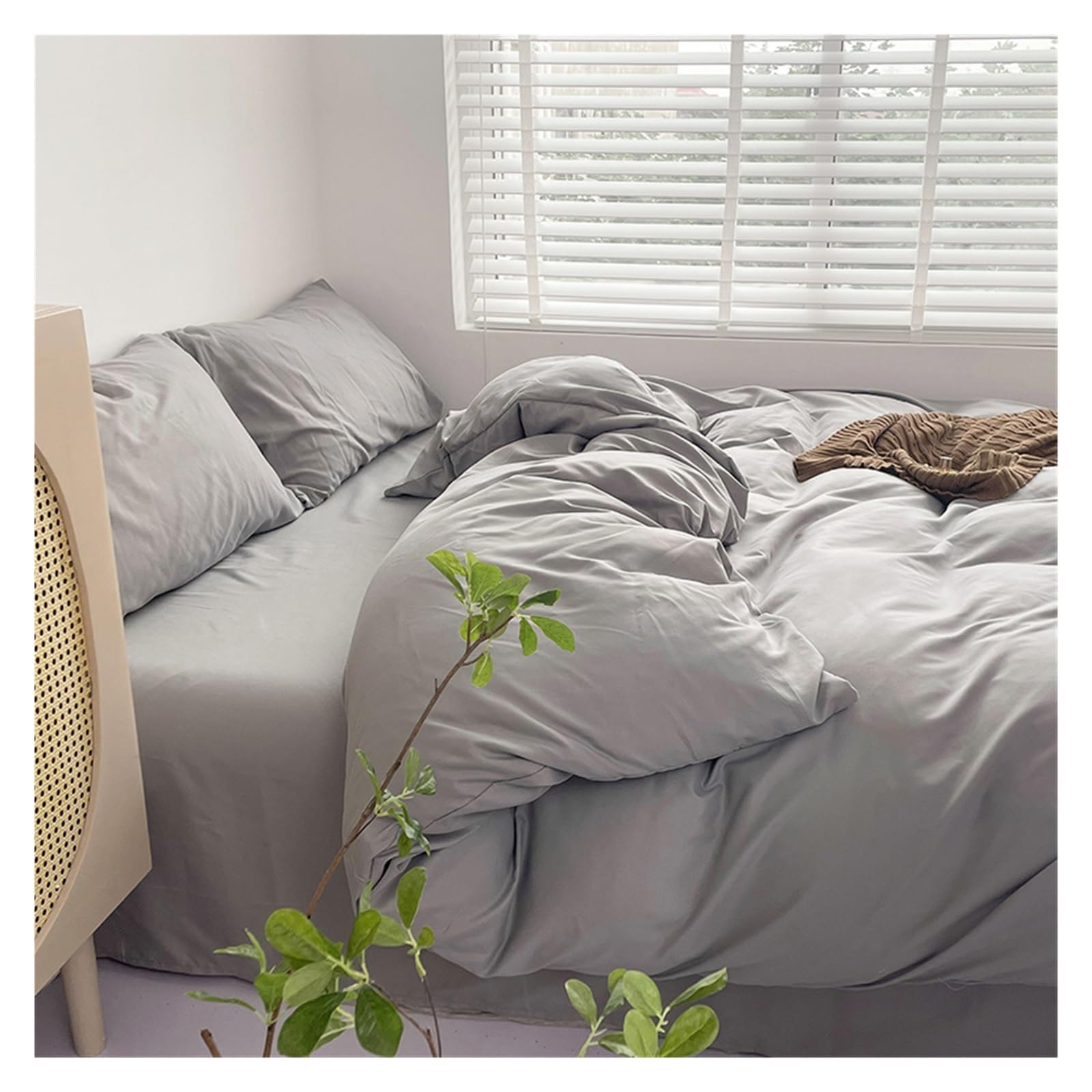 Housse de couette en coton lavé brossé couleur unie toutes tailles