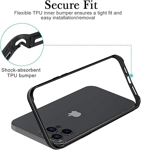 Miniatura 4 de Funda rígida delgada con marco de aluminio para 14 Pro Max, armadura de marco de metal con protección interior suave, protección de borde elevado