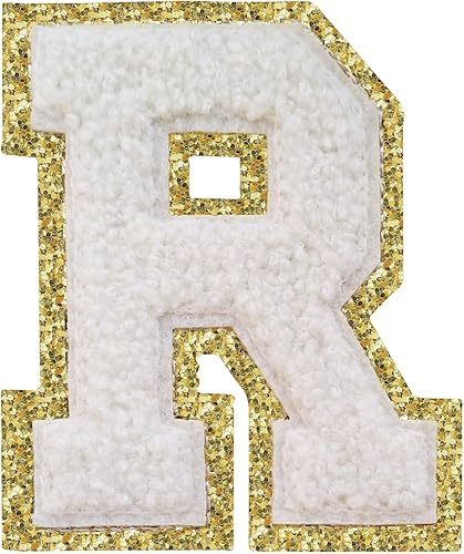 Miniatura 331 de Parches de letras termo-adhesivas de felpilla para chaquetas, parches de letras universitarias con brillantina para planchar en la letra azul A