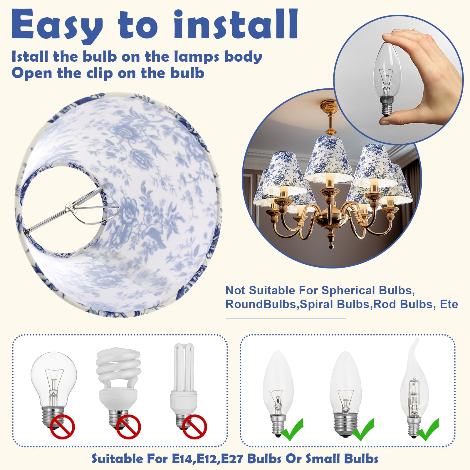 Vihose 6 paralumi per lampadari, piccoli, in stile francese, con clip, 7,6 x 15,2 x 12,7 cm, mini clip per lampadine, copertura per candelabri