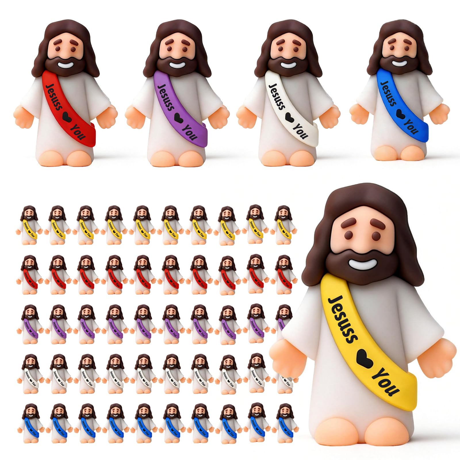 50 Piezas Mini Figuras de Jesús, Minifiguras de Jesús, Decoraciones de Pascua, pequeñas Figuras de Jesúss pequeño para esconderse y Buscar, Regalo de Bautizo, Escuela