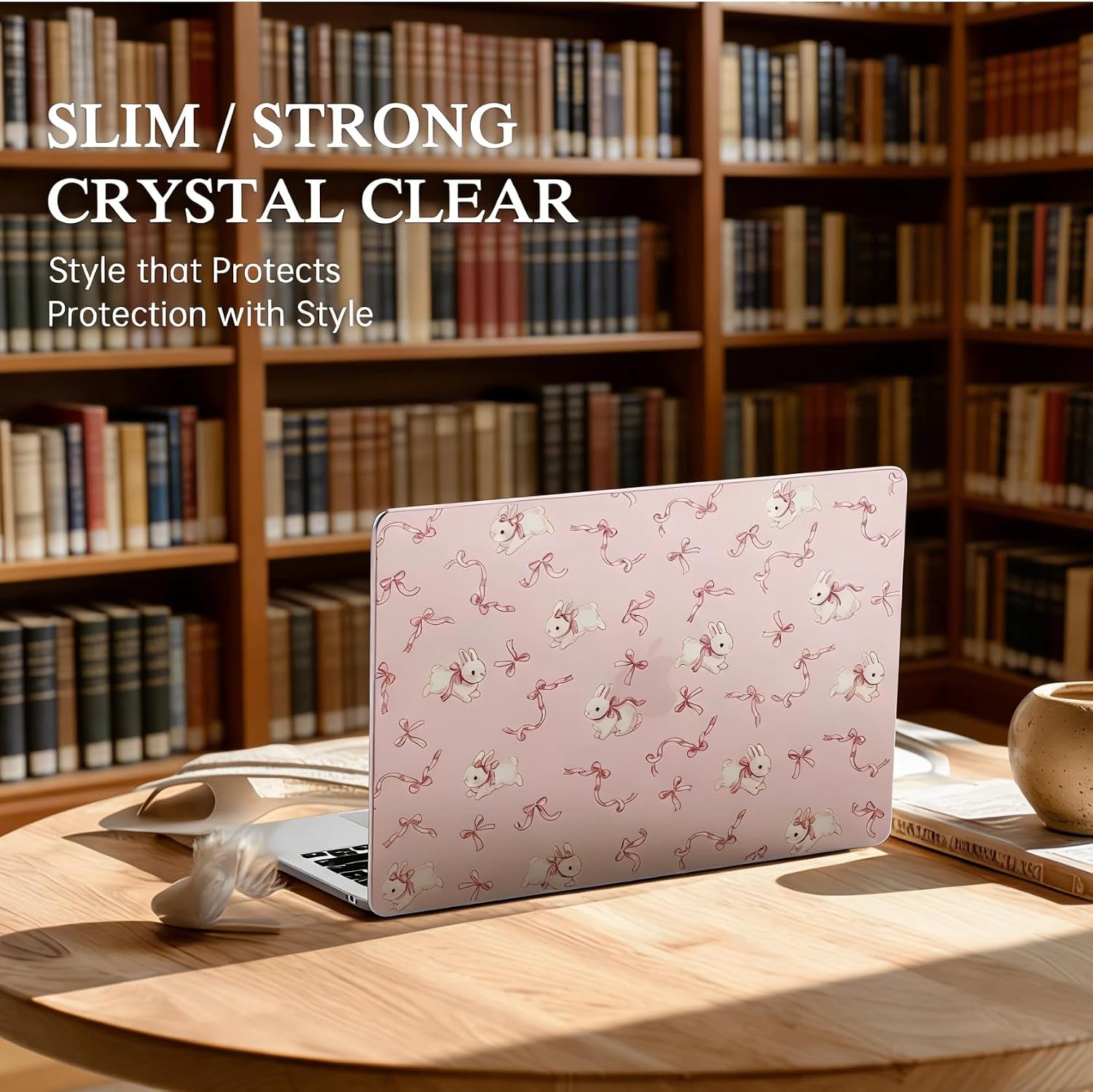 Cute Rabbits Case for MacBook Air 13 Inch Kawaii Pink Bow Plastic Hard Shell Fit Model M4 A3240 M3 A3113 M2 A2681 Aesthetic Print Laptop Cover for MacBook Air 13.6" Girly Women Slim Protect Case