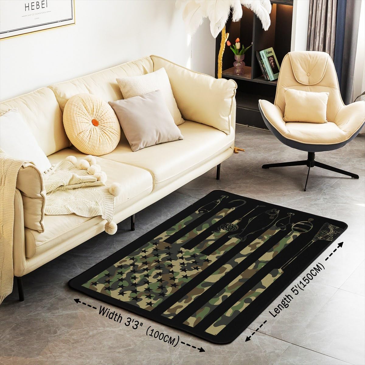 Erosebridal American Flag Indoor Floor Mat 3x5 Camouflage Carpet Army Green Federation Flag Area Rug Black Stripes Lines Decorative Accent Rug for Adult Teens Boys Non Slip