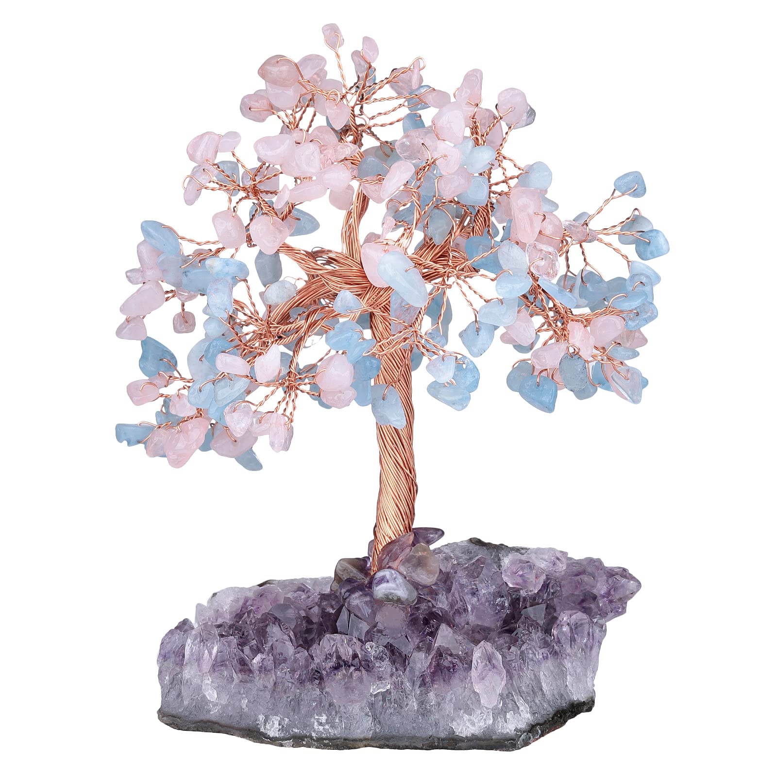 Hhhxkkuo Handmade Crystal Money Tree with Natural Amethyst Rock Crystal Cluster Base for Good Luck And Wealth Home Office Desk Decoration