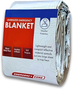 Emergency Zone 71x142 Inch Oversized Emergency Blanket, Reflective Thermal Blanket. Available in Single, 2, 3, 4, 5, 30 & 120 Packs