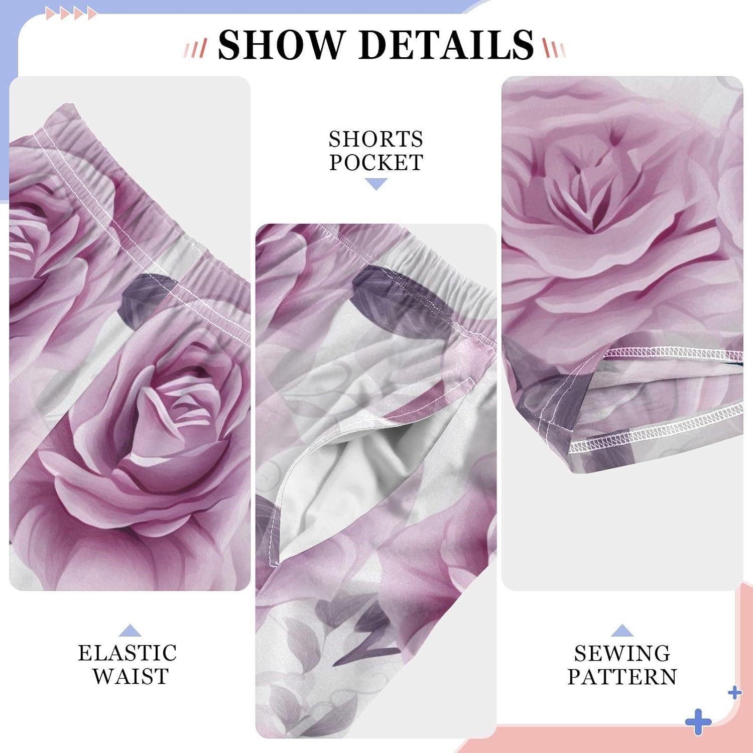 White Purple Rose Soft Pajama Lounge Pants Long Pajama Bottoms Sleepwear with Elastic Waist Pockets for Christmas
