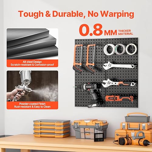 Miniatura 3 de VEVOR Paneles de metal con clavijas de 24 x 12 pulgadas, 2 paneles, organizador de pared resistente con accesorios, para sala de estar, garaje,