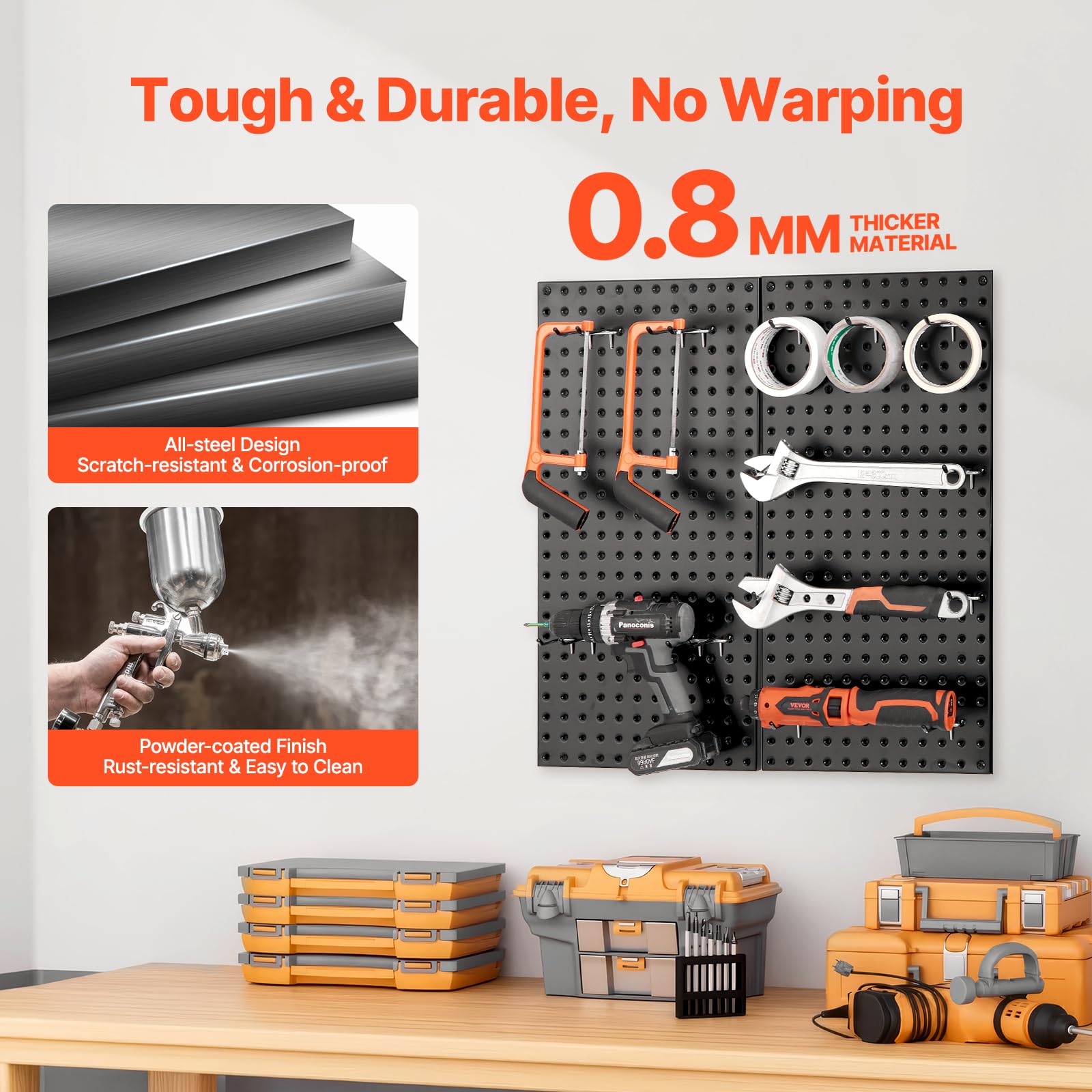 VEVOR Pannello Forato da Muro 812,8x406,4 mm Organizzatore per Garage in Metallo da Parete con 2 Pannelli Forati, Kit per Organizzazione Attrezzi per Ufficio, Studio Artigianale, Cucina, Casa, Nero