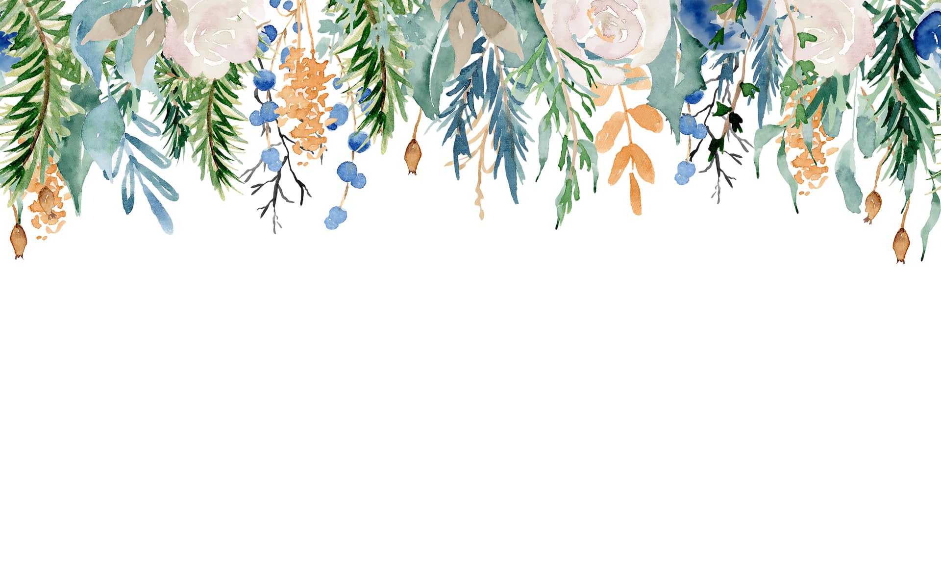 Rasch Tapete 360042- Fototapete mit Aquarell-Blumen, Blumenranken in Grün, Blau, Orange, Weiß, 2,65m x 4,24m (LxB)