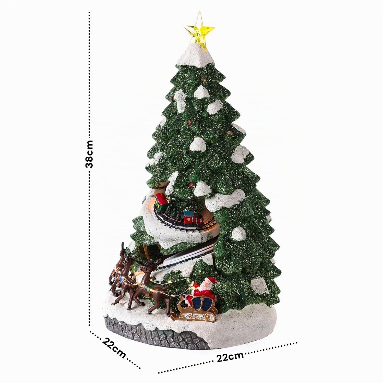 Wintem Albero di Natale Animato in Miniatura con Luci Led e Musica - Ottimo per Decorare Casa o Villaggi Natalizi - Decorato e Dipinto in Modo Artigianale con Materiali Resistenti 40x22x22cm